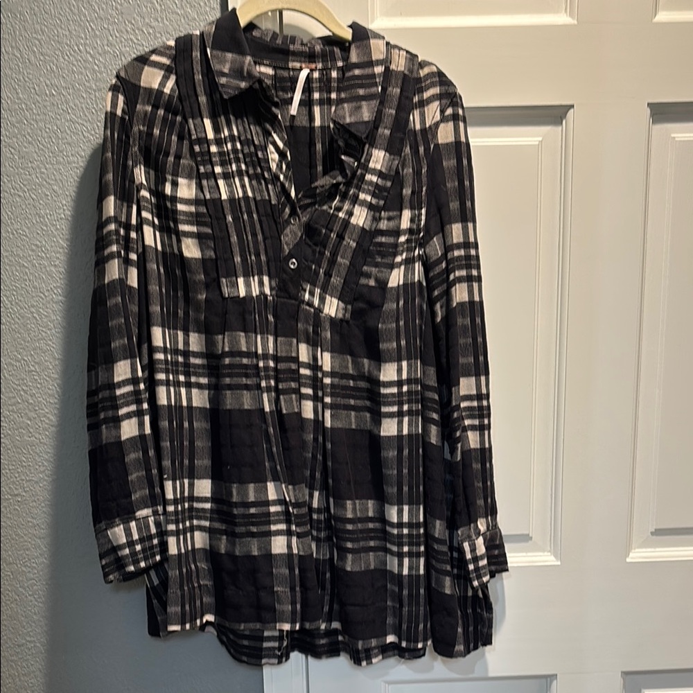 Free People Black and White Plaid Button-Up Shirt